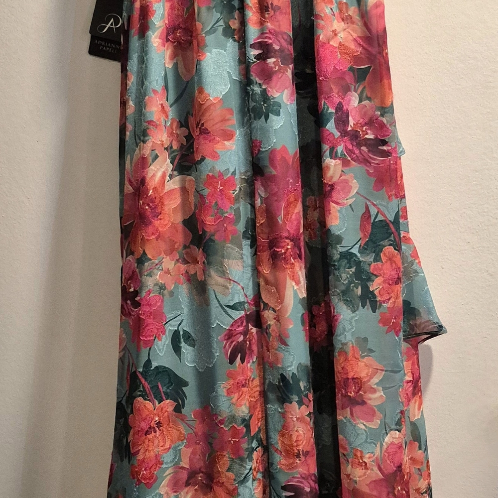 Adrianna Papell Teal & Coral Floral Halter Maxi Dress - Picture 2 of 4